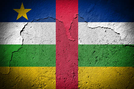 Central African Republic flag painted on grungy cracked wallの写真素材