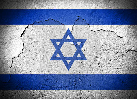 Israel flag painted on grungy cracked wallの写真素材