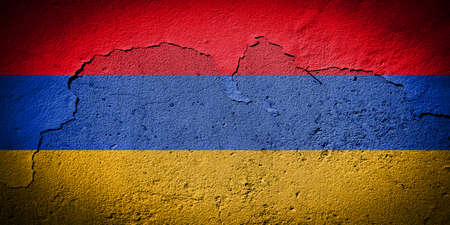 Armenia flag painted on grungy cracked wallの写真素材