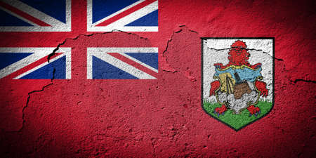 Bermuda flag painted on grungy cracked wallの写真素材
