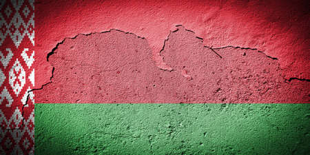 Belarus flag painted on grungy cracked wallの写真素材