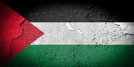 State of Palestine flag painted on grungy cracked wallの写真素材
