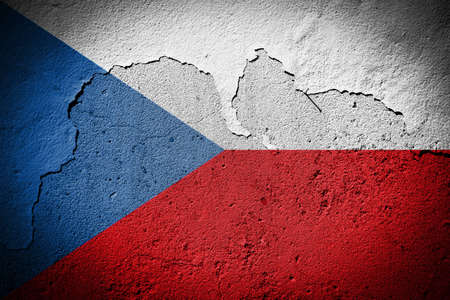 Czech Republic flag painted on grungy cracked wallの写真素材