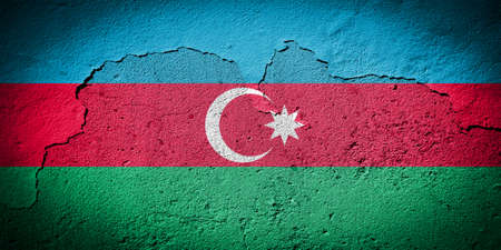 Azerbaijan flag painted on grungy cracked wallの写真素材