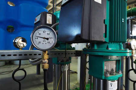 Manometer in industrial boiler roomの写真素材