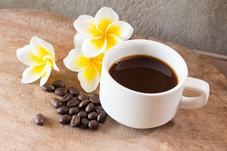 Coffee on grunge wooden backgroundの写真素材