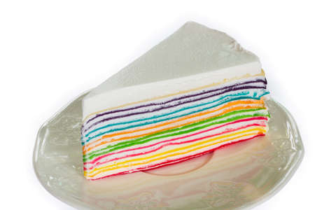 colorful crepe cake with white creamの写真素材