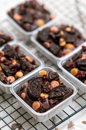 cookie brownie with nut in square shapeの写真素材