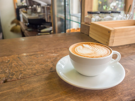 beautiful milk coffee in coffee shopの写真素材