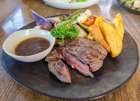 pepper steak beef with side dishesの写真素材