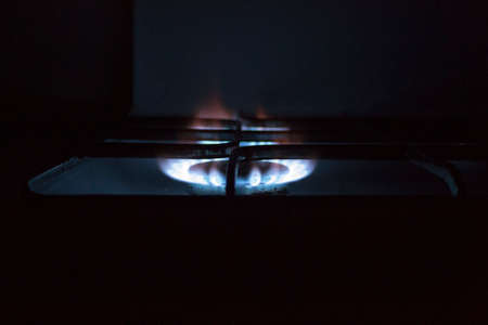 night burning fire on a tile for cookingの写真素材