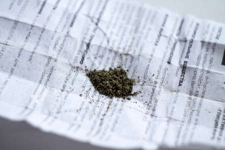 marijuana on white newspaper ready to useの写真素材
