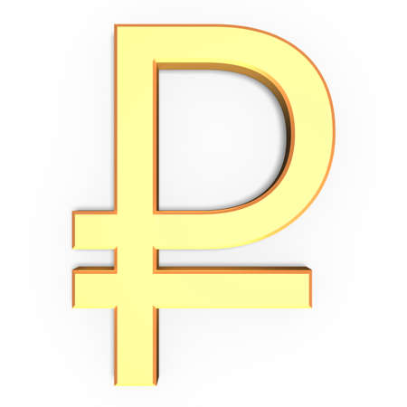 3D golden ruble sign isolated on white background.の写真素材