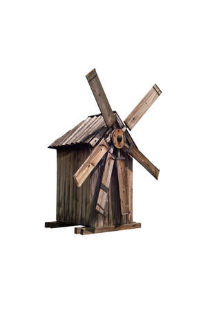 Isolated old wooden windmill on white backgroundの写真素材