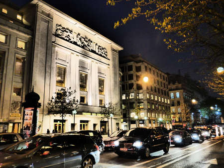 Theatre des Champs-Elysees in night 15 Avenue Montaigne 75008 Parisのeditorial素材