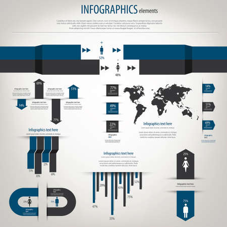 Retro infographics set. World Map and Information Graphics. のイラスト素材