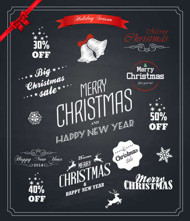 Christmas set labels, emblems and decorative elements - Chalkboard Vectorのイラスト素材