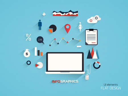 Flat Design Set. Computer, Message, Infographics and Business Icons. Vectorのイラスト素材