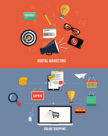 Set of business working elements for digital marketing and online shopping. Vectorのイラスト素材