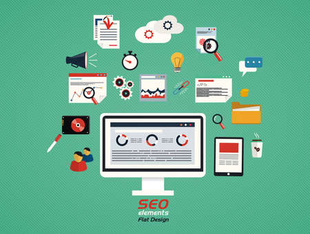 Flat concept of seo process- SEO data analysis. Vectorのイラスト素材