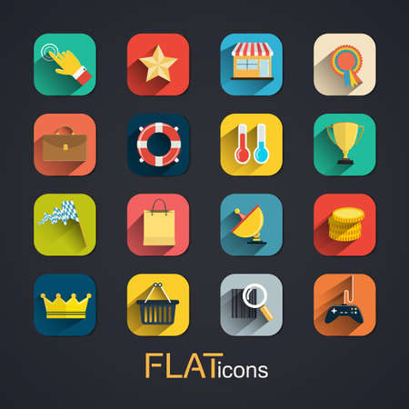 Modern flat icons collection with long shadow effect. Vectorのイラスト素材