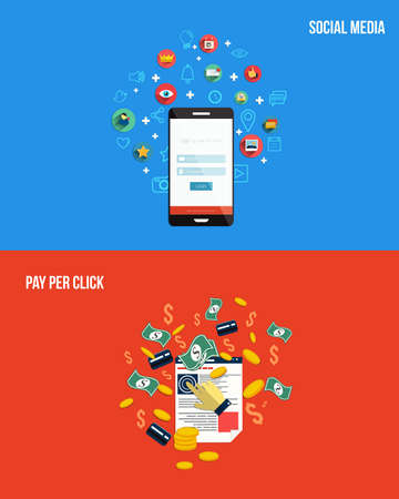Icons for pay per click and social media. Flat style. Vectorのイラスト素材