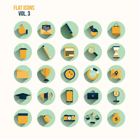 Modern flat icons collection with long shadow effectのイラスト素材