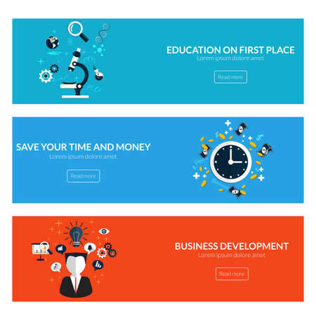 Flat designed banners for education on first place,save your time and money and business development. Vectorのイラスト素材