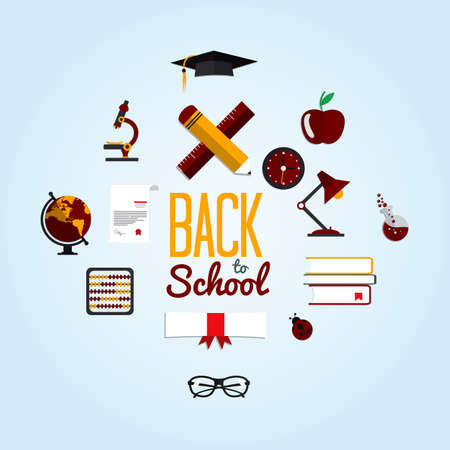 Back To School  Background With Flat Icon Set, All for the beginning of the school, Concept of the high school object with teaching and learning symbol.Vectorのイラスト素材