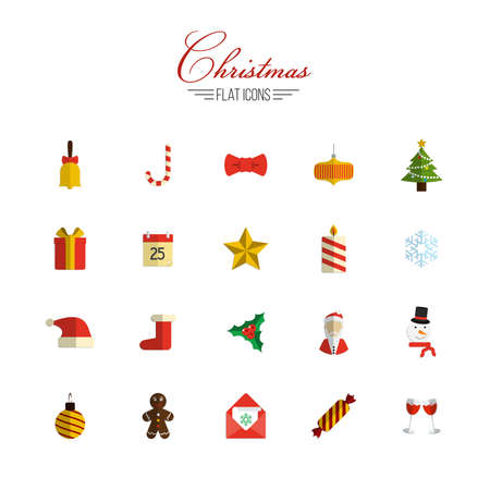 Christmas icons set. Flat color style. Vectorのイラスト素材