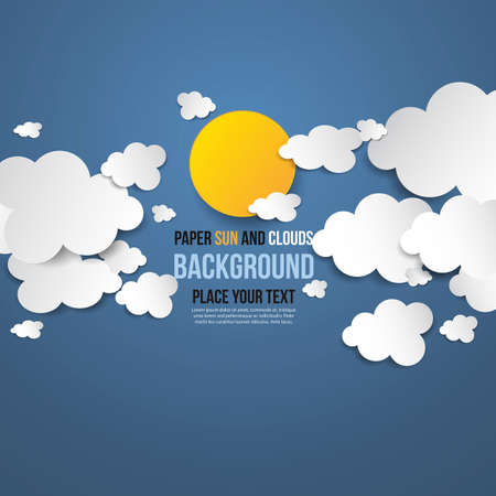 Abstract background- white paper clouds & sun. Vectorのイラスト素材