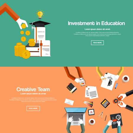 Flat designed banners for investment in education and creative team. Vectorのイラスト素材