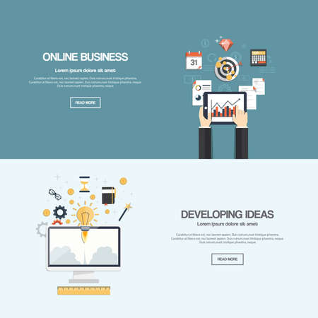 Flat designed banners for online businessl news and developing ideas. Vectorのイラスト素材
