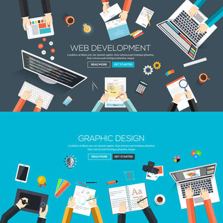 Flat designed banners for web development and graphic design. Vectorのイラスト素材