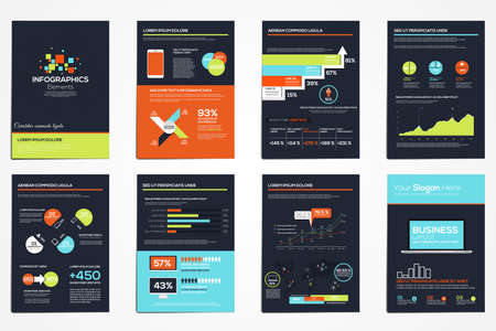 Business infographics elements for corporate brochures. Collection of modern infographic elements in a flyer and brochure concept. Vectorのイラスト素材