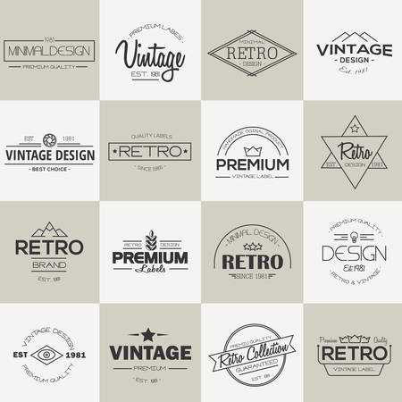 Minimal vintage Labels and badges collection. Line style. Modern and minimalism design. Vectorのイラスト素材