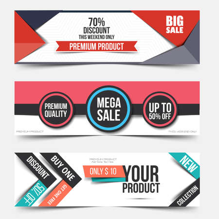 Collection of Sale Discount Styled Banners. Creative website header or banner set with place holder. Vectorのイラスト素材
