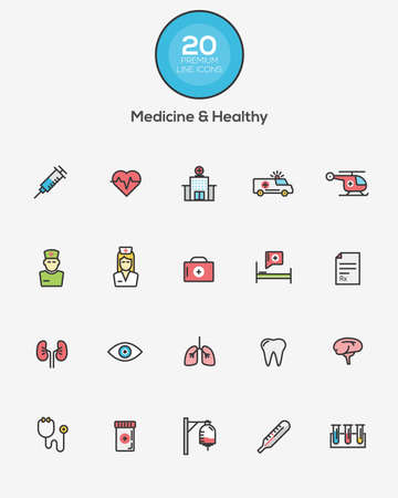 Set of Flat Line Color Medicine and Healthy icons. Vectorのイラスト素材