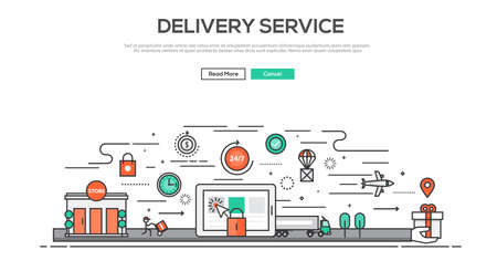 Flat Line design graphic image concept, website elements layout of Delivery service. Icons Collection of Creative Work Flow Items and Elements. Vector Illustrationのイラスト素材