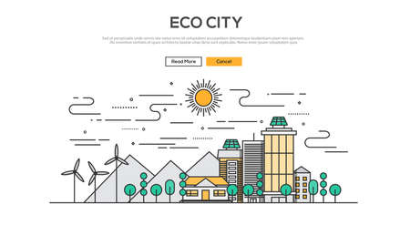 Flat Line design graphic image concept, website elements layout of  Eco City. Icons Collection of Creative Work Flow Items and Elements. Vector Illustrationのイラスト素材