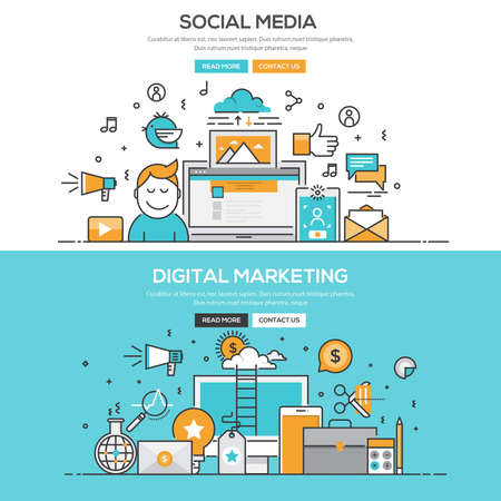 Set of Flat Line Color Banners Design Concepts for Social Media and Digital Marketing.のイラスト素材