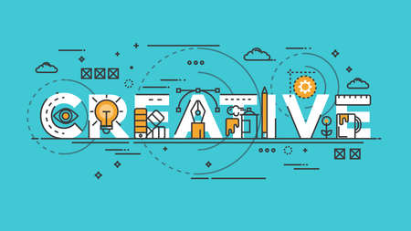 Flat Style, Thin Line Banner design of Creative, Idea, Colors, Drawing, vision, etc. Modern concept. Vector Illustartionのイラスト素材