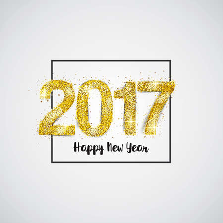 Happy New Year 2017 Golden Greeting Card. Party poster, greeting card, or invitation. Number 2017 formed by glowing gold dust on white background. Illustrationのイラスト素材
