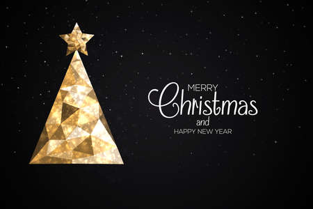 Christmas colorful greeting card made in polygonal origami style. Party poster, greeting card, banner or invitation. Christmas tree formed by triangles. Vectorのイラスト素材