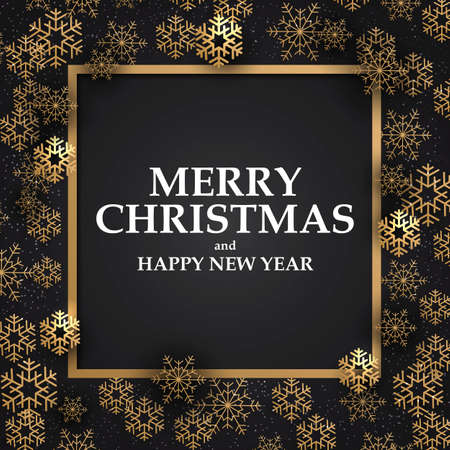 Holiday Christmas card with golden Snowflakes. Can be used for wallpaper, canvas print, decoration,  advertising. illustrationのイラスト素材