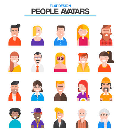 Set of stylish avatars of Male and Female. Flat design Vector Illustrationのイラスト素材