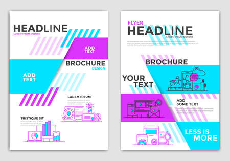 Modern Business Brochure Design Layout Template in A4 size with conceptual icons. Geometric shapes, Abstract Modern Backgrounds, Infographic Concept. Modern Flat Line color design. Vectorのイラスト素材