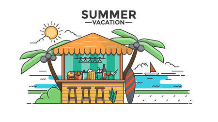 Modern flat thin line design Hero image, concept of Holiday, journey and trip to other countries, easy to use and highly customizable. Modern vector illustration concept, isolated on white background.のイラスト素材