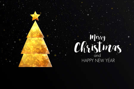 Christmas colorful greeting card design with polygonal christmas tree.のイラスト素材