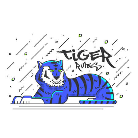 Tiger design with typography design for poster and print design. Tiger Rules . T-Shirt, Poster or Flyer design. Vector Illustrationのイラスト素材